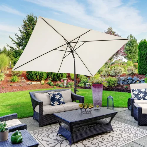 Vista 6 de Rectangular Patio Umbrella - 10ft Easy Crank Sun Shade with Push Button Tilt for Outdoor Furniture, Deck, Yard, or Pool by Pure Garden