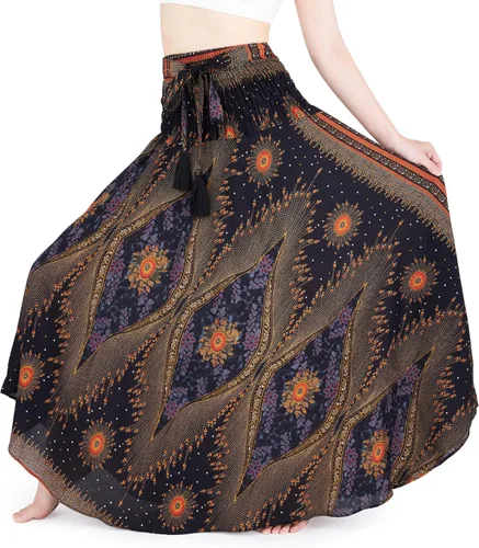Vista 21 de Lannaclothesdesign - Falda larga para mujer de estilo bohemio, gitano, hippie, ropa de falda boho Rosa doble negra
