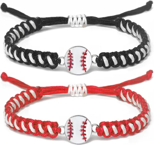 Vista 12 de Pulsera de béisbol 2 piezas para hombres, mujeres y niños Elegante pulsera deportiva trenzada Regalo de espíritu de equipo para niños y niñas