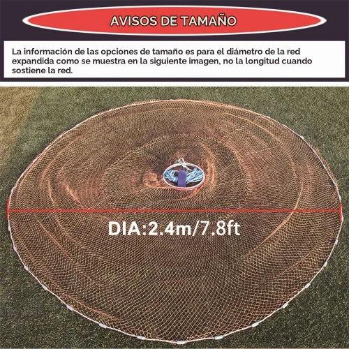 Vista 3 de Red de pesca de atarraya con marco de aluminio, malla de 0.8 pulgadas, diámetro de 7.8-13.8 pies