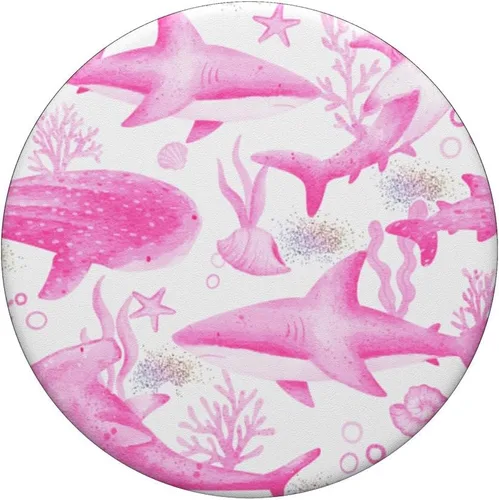 Vista 3 de Divertida cabeza de tiburón, cabeza de martillo, tiburón, lindo patrón de tiburón rosa, PopSockets intercambiables PopGrip