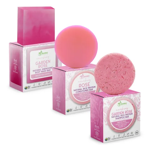 Vista 13 de Paquete de champú, acondicionador y gel de baño de proteína de arroz sólido Champú, acondicionador y barras de lavado para cabello y cuerpo