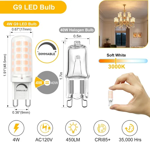 Vista 2 de Bombilla LED G9 Base Bi-pin 4W Equivalente 40W 120V para T4 G9 Halógeno