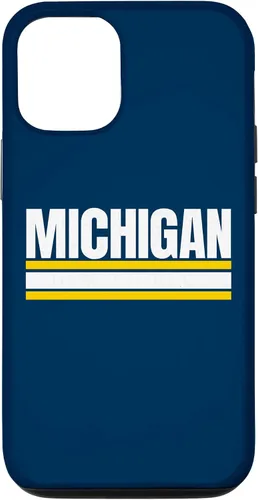 Vista 28 de Michigan - Carcasa para iPhone 17, diseño tradicional de líneas de rayas amarillas/blancas