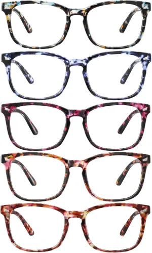 Vista 6 de Paquete de 5 lentes de lectura para hombres y mujeres, con bloqueo de luz azul, para lectura frente a la computadora, reflejos UV (negro, 3.75x)