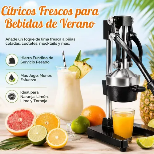 Vista 2 de Y-ME Exprimidor de hierro fundido, exprimidor manual de limón y prensa de cítricos, prensa comercial de jugo con colador de acero inoxidable Negro