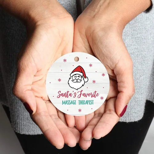Vista 3 de Andaz Press Adorno redondo de metal de Papá Noel, regalo de broma, masajista favorito de Santa, 1 paquete, ideas de regalo de elefante blanco X-Mas