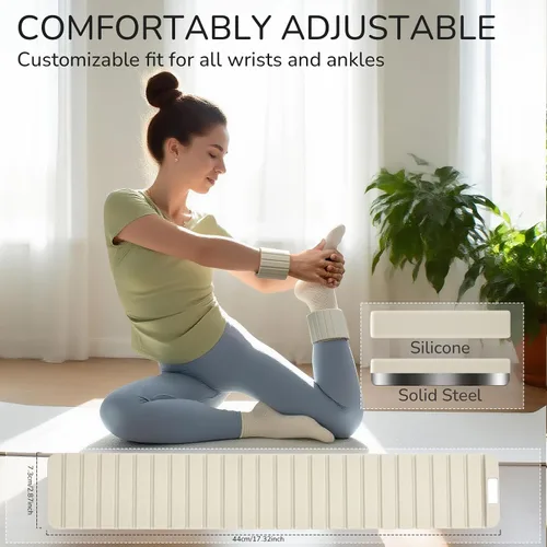 Vista 4 de Pesas de tobillo y muñeca para mujeres y hombres, diseño magnético ultrafino ajustable, silicona agradable a la piel con bloques de acero para yoga