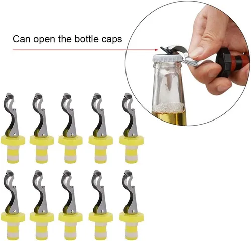 Vista 2 de Fydun Paquete de 10 tapones manuales universales para botellas de vino, tapón de sellado al vacío, sellador de vino, accesorios de cocina, amplia