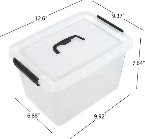 Vista 3 de Paquete de 6 cajas de almacenamiento con tapas y asas, contenedor de plástico transparente, 10 litros