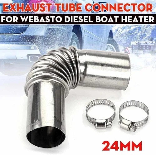 Vista 2 de Calentador de aparcamiento diesel de aire de acero inoxidable de 0.945 in Tubo de escape Conector de codo para Webasto Eberspacher Calentador
