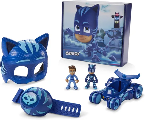 Vista 2 de PJ Masks - Power Pack Set de juguetes de Catboy para preescolar, con 2 figuras de acción, vehículo, pulsera y máscara de disfraz infantil