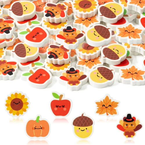 Vista 9 de Yopyame 60 piezas de miniborradores de hojas de otoño para niños, surtidos a granel, novedad, hoja de arce, borrador de lápiz, lindos borradores