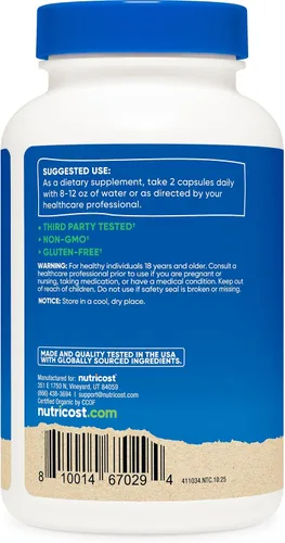 Vista 4 de Nutricost Cápsulas de hongos Reishi de 1500 mg, 60 porciones – Certificado CCOF fabricado con hongo Reishi orgánico, vegetariano, sin gluten, 750 mg