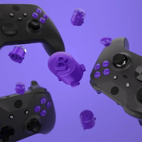 Vista 5 de eXtremeRate Botones de acción ABXY personalizados de repuesto para controlador Xbox Series X y S, símbolos clásicos de tres tonos púrpura