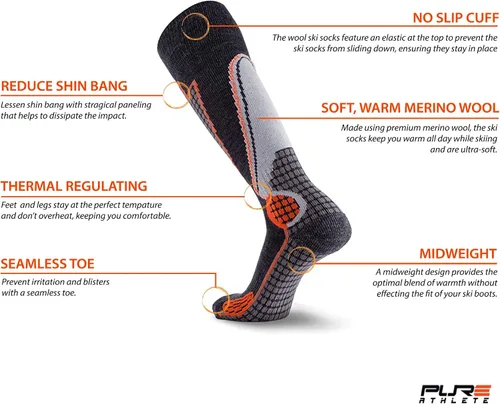 Vista 8 de High Performance Wool Ski Socks - Thermal Warm Merino Wool OTC Sock, Men Women