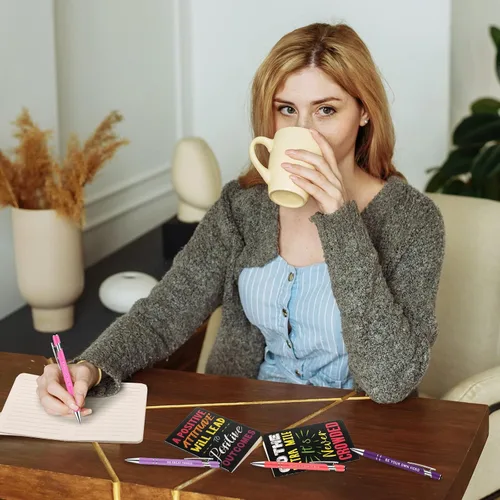 Vista 5 de 60 bolígrafos inspiradores con citas de tinta negra, cuaderno motivacional, bloc de notas inspiradoras, mini cuadernos de bolsillo, bolígrafos