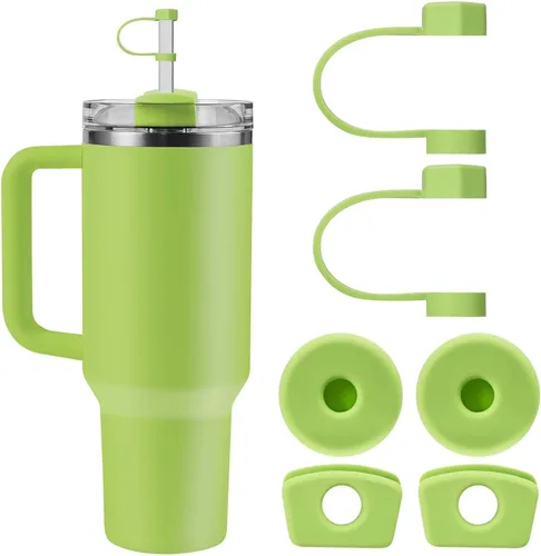 Vista 7 de Linsaner Juego de adornos de silicona para popotes Stanley, 2.0, vasos de 30 oz/40 onzas con cubierta para popote Stanley, eucalipto (paquete de 1)