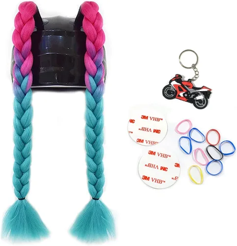 Vista 10 de 2 piezas de casco de coleta para motocicleta, cola de caballo, casco de bicicleta, trenzas de pelo para cualquier casco, decoración, copa