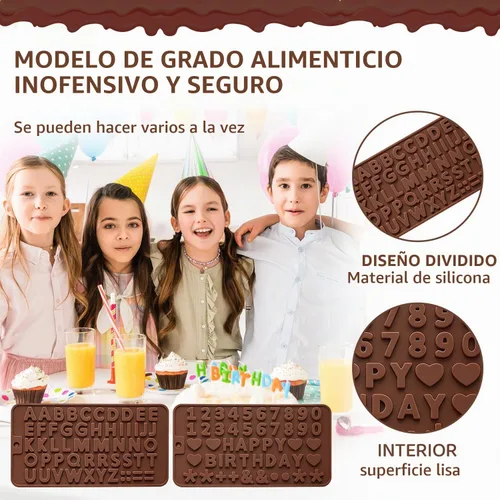 Vista 2 de 2 moldes de silicona para chocolate, moldes de letras de números, moldes reutilizables para dulces con símbolos de decoración de feliz cumpleaños