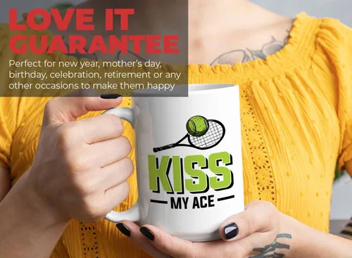 Vista 7 de Taza de café de tenis de 15 onzas, color blanco, Kiss My Ace, jugador de tenis, atleta, afición, divertido juego de palabras, sarcasmo, broma