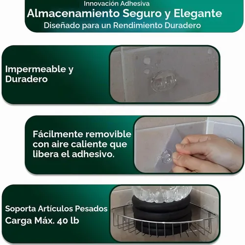 Vista 3 de Calcomanías adhesivas de repuesto para regadera, tiras de ventosa, gancho grande y fuerte para almacenamiento de baño, estantes transparentes