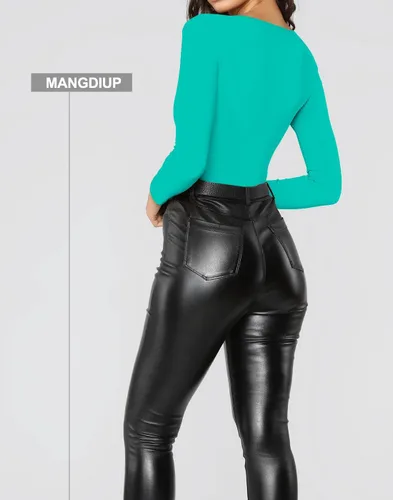 Vista 127 de MANGDIUP Body esencial para mujer, cuello redondo, manga larga, ajustado, elástico, de algodón y elastano