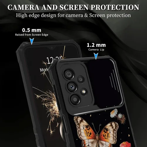 Vista 2 de Funda para Samsung Galaxy A53 5G con funda para cámara y soporte de soporte, resistente, a prueba de golpes, TPU funda protectora para Samsung Flor