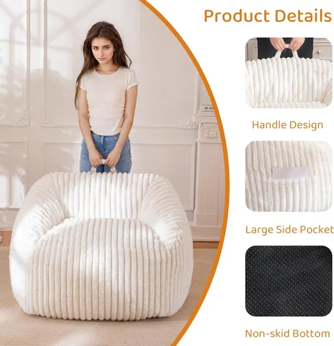 Vista 3 de BYBYME Silla Puf Gigante para Adultos y Niños, Puf Grande Cómodo y Acogedor, Sofá de Piso para Adolescentes, Sala de Estar, Juegos, Lectura, Beige