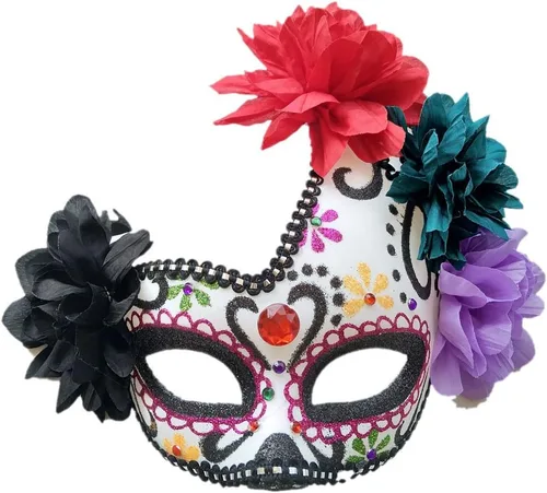 Vista 6 de Máscara mexicana del día de los muertos, calavera de azúcar, máscara para mujer