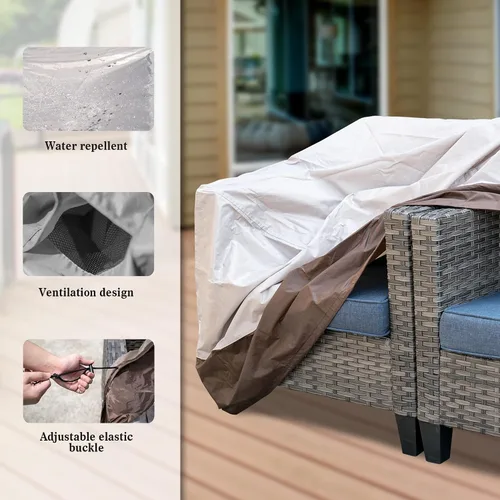 Vista 3 de OVIOS Juego de muebles de patio, fundas impermeables, sofá modular para exteriores, sofá biplaza, silla otomana, para todo tipo de clima, funda