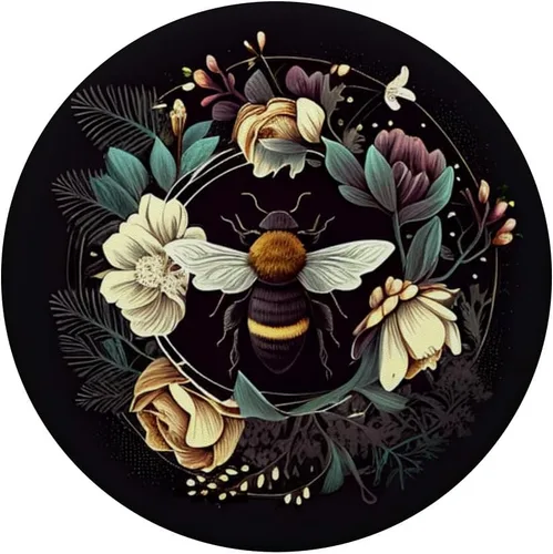 Vista 3 de Abeja Flowers Boho Black PopSockets intercambiables PopGrip