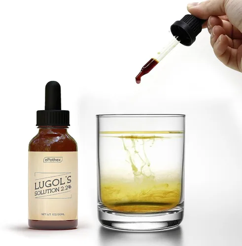 Vista 3 de EPOTHEX Lugol's Solution - Botella con cuentagotas de vidrio al 2% de 1 oz. Contiene yoduro de potasio y yodo, 1.0 fl oz