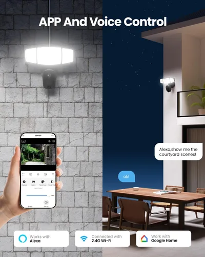 Vista 6 de Olafus Cámara de inundación al aire libre – Cámara de seguridad 2K QHD con luces de inundación activadas por movimiento, zonas de detección