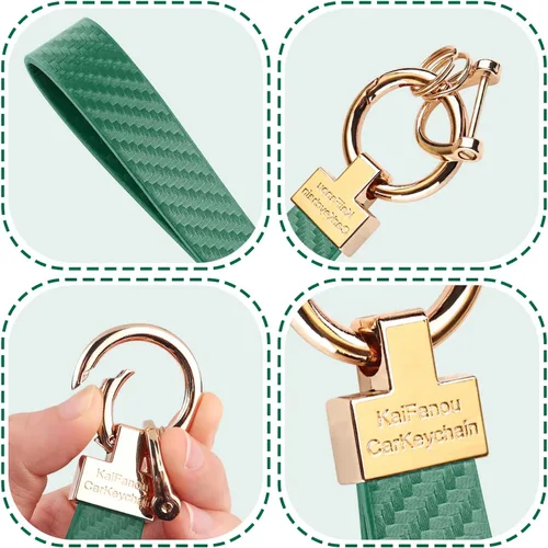 Vista 4 de Turcee Llavero de cuero de lujo con anillo D antipérdida, fibra de carbono brillante personalidad llavero de coche para mujereshombresmochilas