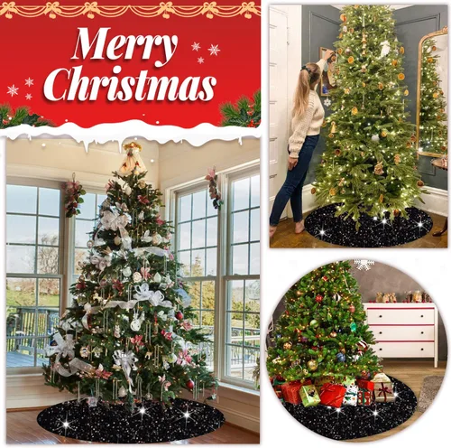 Vista 5 de FOTSHARER Falda negra para árbol de Navidad de 21 pulgadas, faldas de terciopelo para árbol de Navidad de mesa, falda de árbol de Navidad