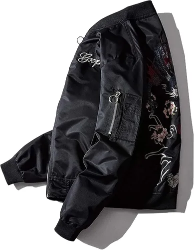 Vista 2 de XYXIONGMAO Ropa de hip hop de dragón japonés para hombre, chaqueta de bombardero de gran tamaño, rompevientos callejeros voladores