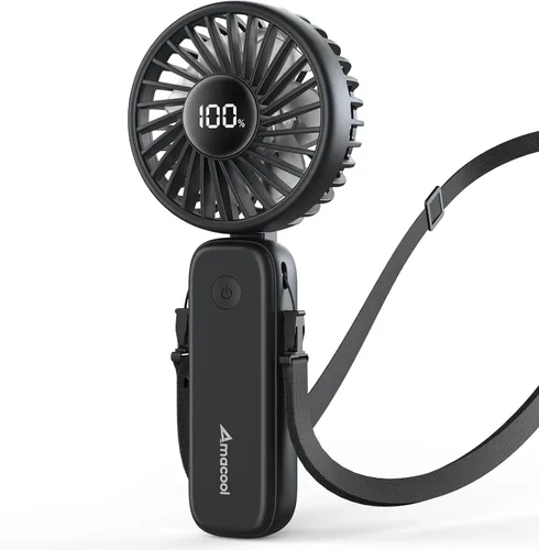 Vista 12 de AMACOOL Ventilador de mano plegable recargable, cable tipo C integrado, ventilador personal de 5 velocidades, tiempo de funcionamiento máximo de 17