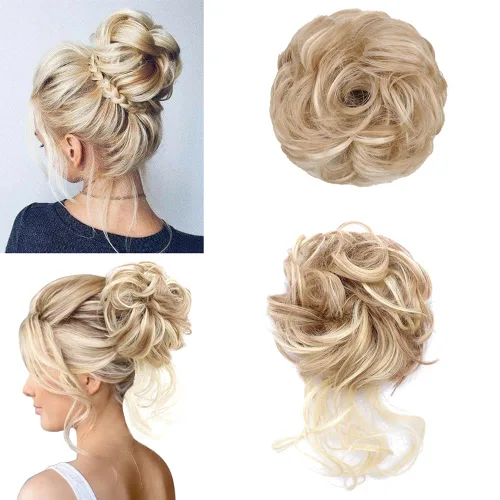 Vista 7 de KETHBE Moño desordenado, extensión de moños de pelo despeinado, banda elástica para el cabello, moño rizado para mujeres (negro)