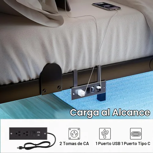 Vista 6 de qimamo Marco de Cama Flotante Full de 10 Pulgadas con Luces LED Inteligentes y Estación de Carga, Marco de Cama Full de Metal Moderno, Fácil