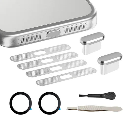 Vista 12 de Protector de polvo de altavoz de metal de alta calidad para iPhone 16 Pro, cubierta de malla antipolvo, sin silenciamiento de sonido, evita costosas