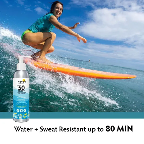 Vista 4 de YAYA ORGANICS Sport Mineral Sunscreen Lotion, SPF 50, apto para arrecifes, no nano óxido de zinc, resistente al agua, puro e hidratante, 8 onzas
