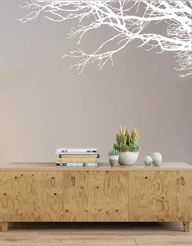 Vista 6 de Adhesivo decorativo para pared de árbol grande, ramas negras semi-brillantes, (21 x 50 pulgadas) de izquierda a derecha. Extraíble, no necesita