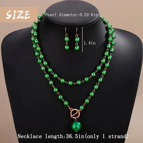 Vista 3 de Delicado collar con cuentas de perlas de imitación con pendientes