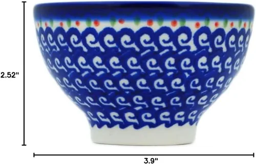 Vista 5 de Auténtico cuenco de cerámica polaca de 4 pulgadas con diseño de flores de primavera, hecho a mano en Bolesławiec Polonia por Ceramika Bona +