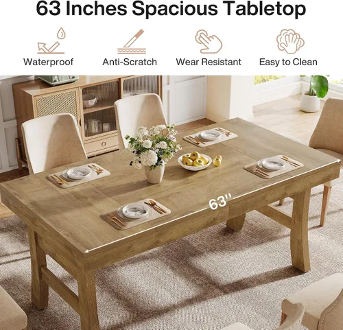 Vista 7 de Tribesigns Mesa de comedor de 63 pulgadas para 4-6 personas, mesa rectangular grande de cocina con patas resistentes para cocina del hogar, comedor