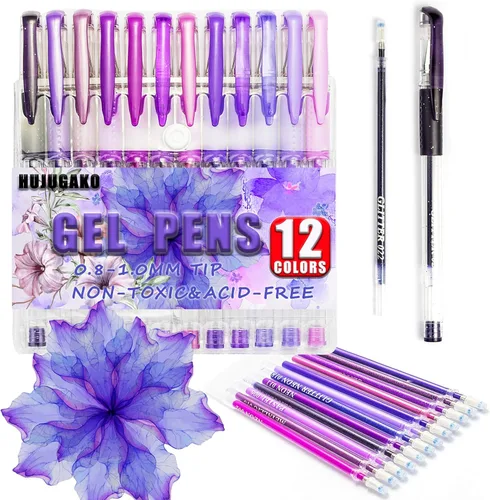Vista 7 de Paquete de 48 bolígrafos de gel azules, 24 bolígrafos de gel de colores con 24 repuestos, 40% más de tinta para escribir suavemente para adultos