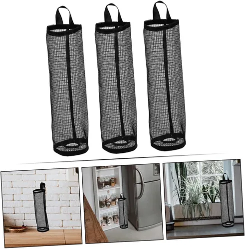 Vista 7 de DECHOUS Contenedor de bolsa de basura de 3 piezas, bolsa de cocina, soporte de bolsa de artefacto de almacenamiento, resistente al desgaste