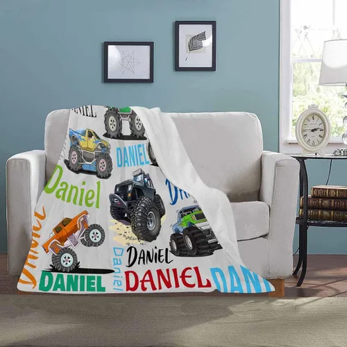 Vista 4 de Manta personalizada de camión para niños, manta personalizada para automóvil con nombre, manta suave de dibujos animados para regalo de Navidad