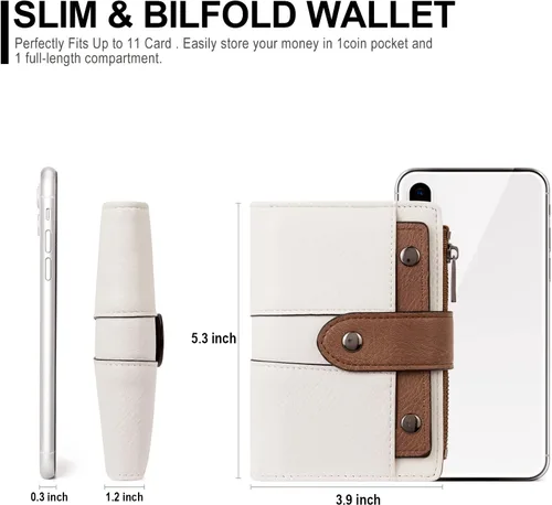 Vista 3 de CLUCI Cartera pequeña para mujer, de cuero, plegable, multitarjeta, organizador de diseñador, moneda con cremallera y ventana de identificación